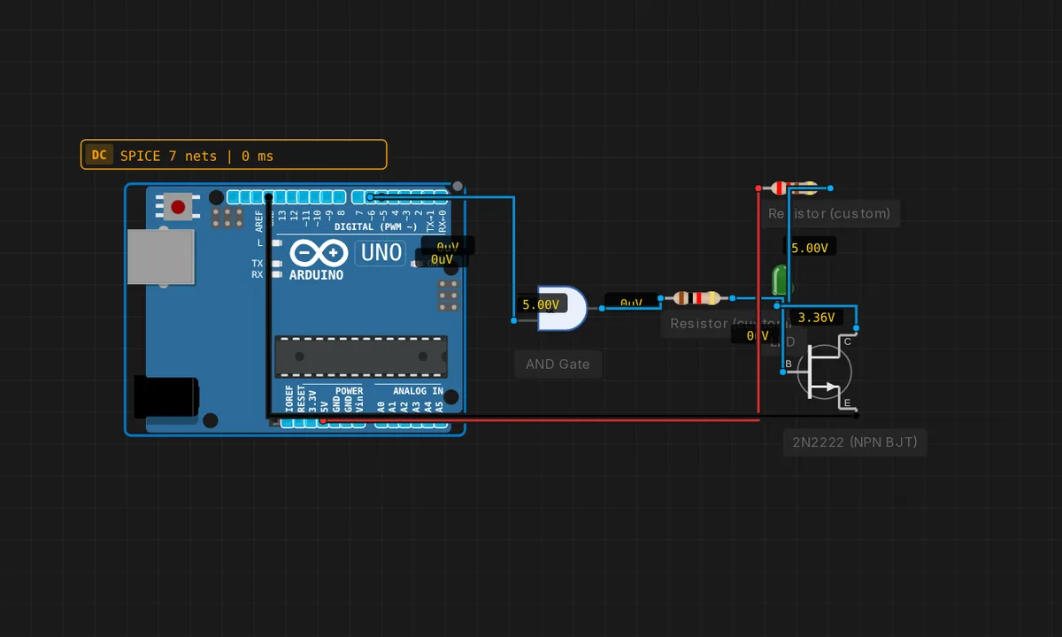 Mixed: MCU + AND gate + transistor (coexistence test)